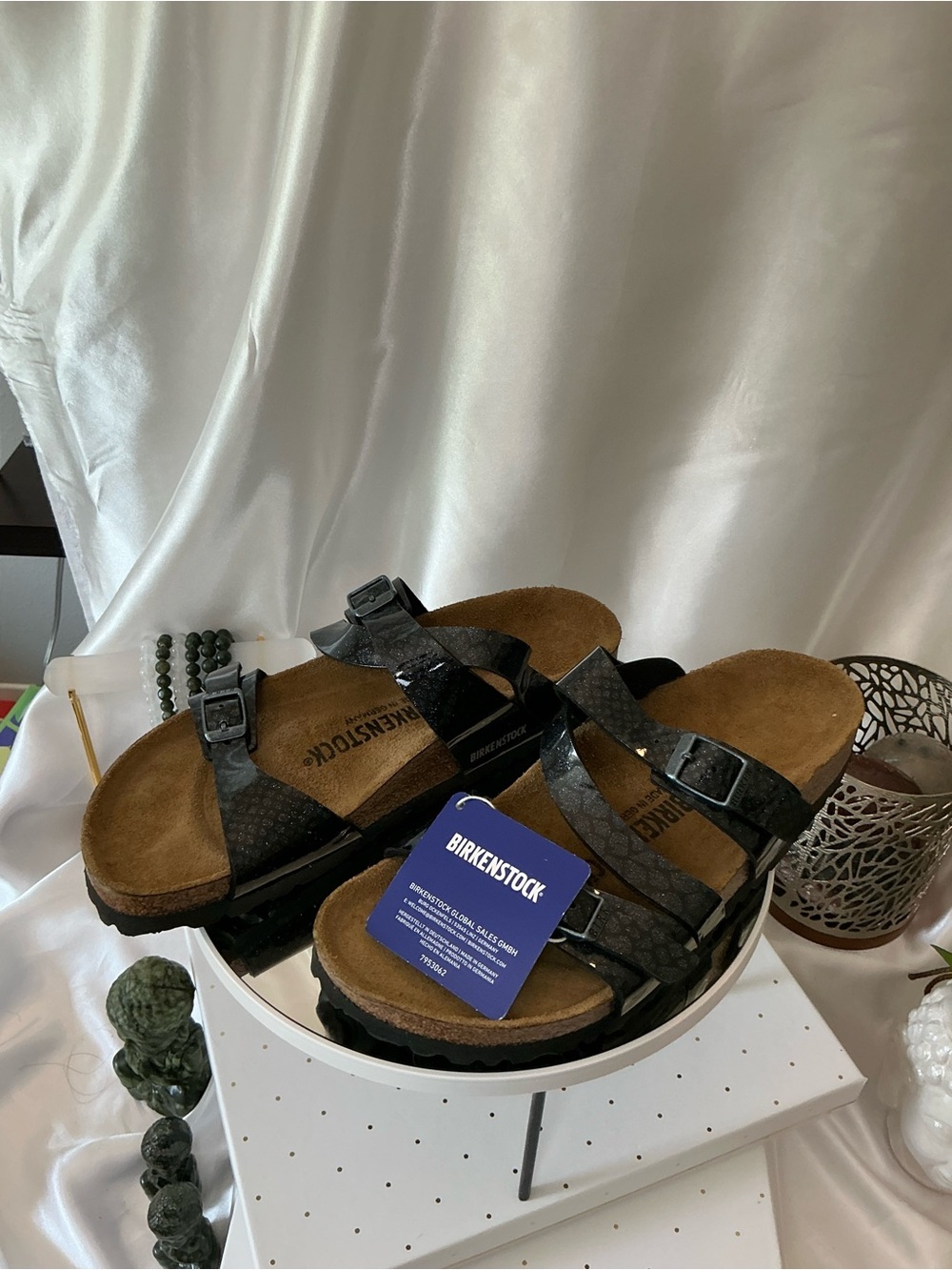 Birkenstock Black Glitter Triple-Strap Sandals